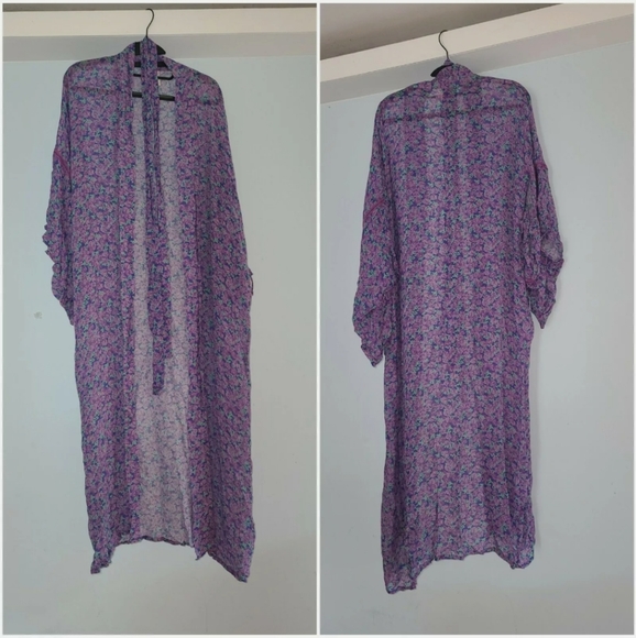 Rare Spell Wildflower Kimono violet robe maxi duster w/ belt purple one size os - Picture 7 of 13
